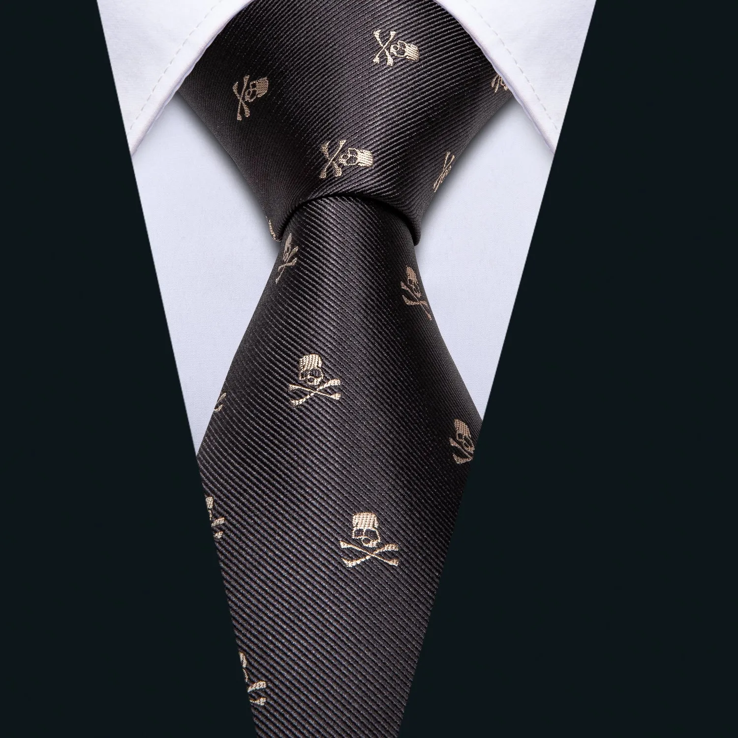 Ties2you Silk Tie Novelty Black Brown Skull Men's Tie Handkerchief Cufflinks Set sold by Ties2You product image thumbnail 5