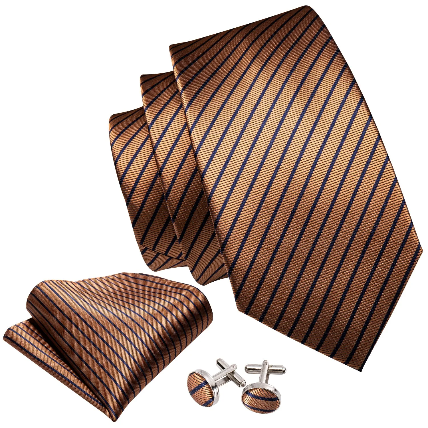 Golden Blue Striped Men's Tie Handkerchief Cufflinks Set sold by Ties2You product image thumbnail 5
