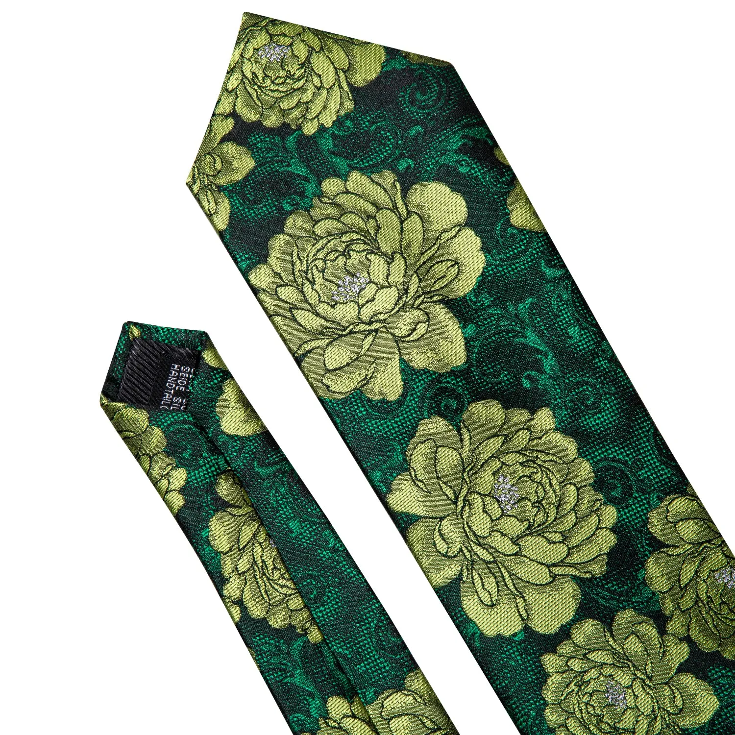 Dark Green Peony Floral Men's Tie Handkerchief Cufflinks Set sold by Ties2You product image thumbnail 2