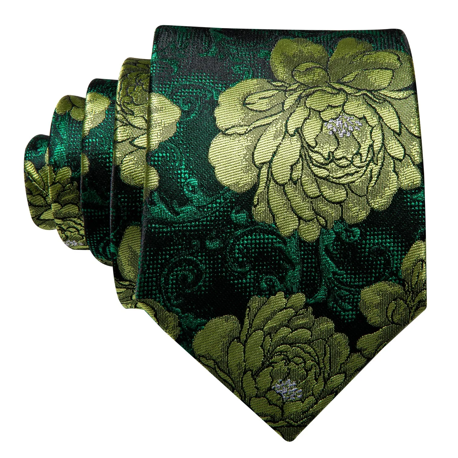 Dark Green Peony Floral Men's Tie Handkerchief Cufflinks Set sold by Ties2You product image thumbnail 3