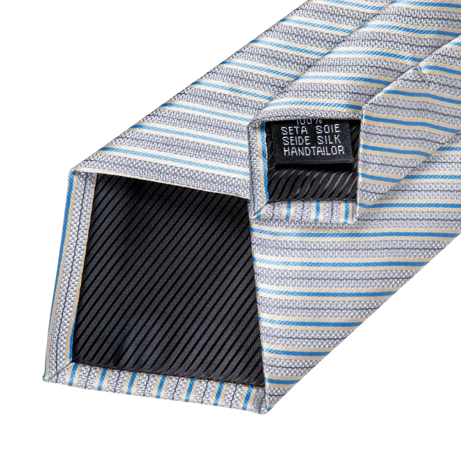 Blue White Striped Silk Fabric Men's Tie Hanky Cufflinks Set with Lapel Pin sold by Ties2You product image thumbnail 4