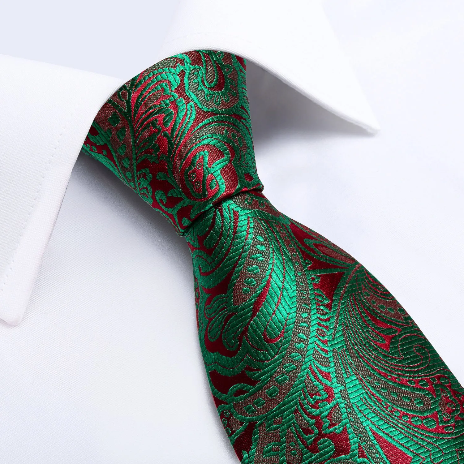 Ties2you Floral Tie Shiny Sage Green Red Paisley Tie Pocket Square Cufflinks Set sold by Ties2You product image thumbnail 4