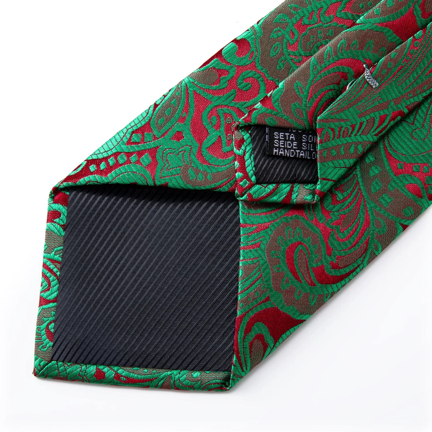Ties2you Floral Tie Shiny Sage Green Red Paisley Tie Pocket Square Cufflinks Set sold by Ties2You product image thumbnail 5