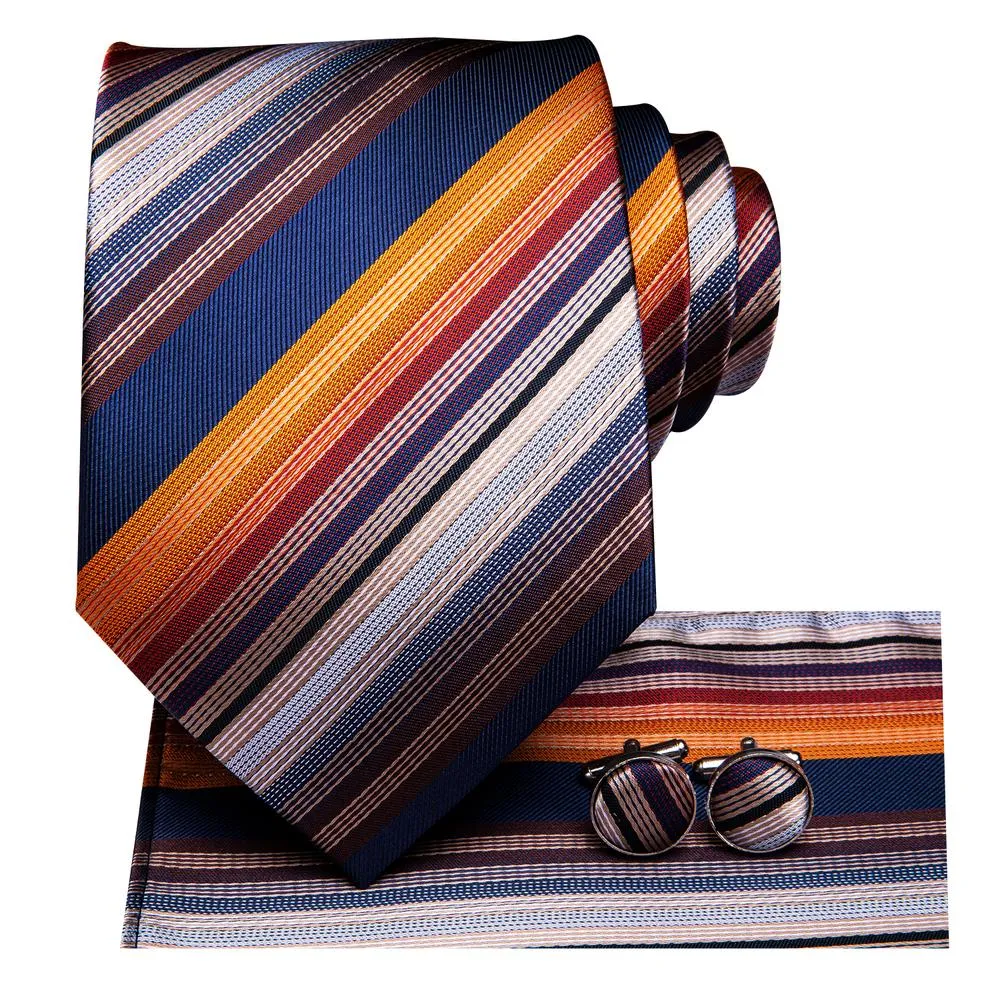 Orange Blue Colorful Striped Men's Necktie Pocket Square Cufflinks Set sold by Ties2You product image thumbnail 2