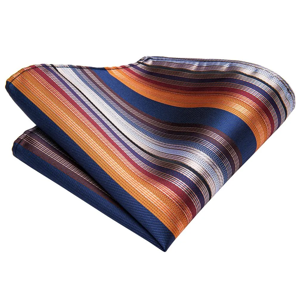 Orange Blue Colorful Striped Men's Necktie Pocket Square Cufflinks Set sold by Ties2You product image thumbnail 3