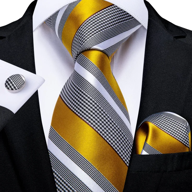 Ties2you Gold Striped Tie Mens Business Silk Necktie Pocket Square Cufflinks Set sold by Ties2You