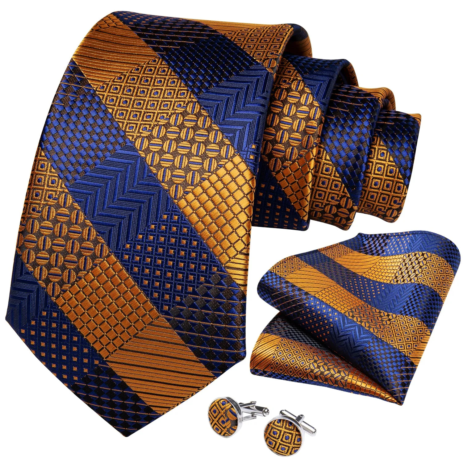Ties2you Mens Striped Necktie Formal Gold Purple Tuexdo Tie Handkercheif Cufflinks Set sold by Ties2You product image thumbnail 2