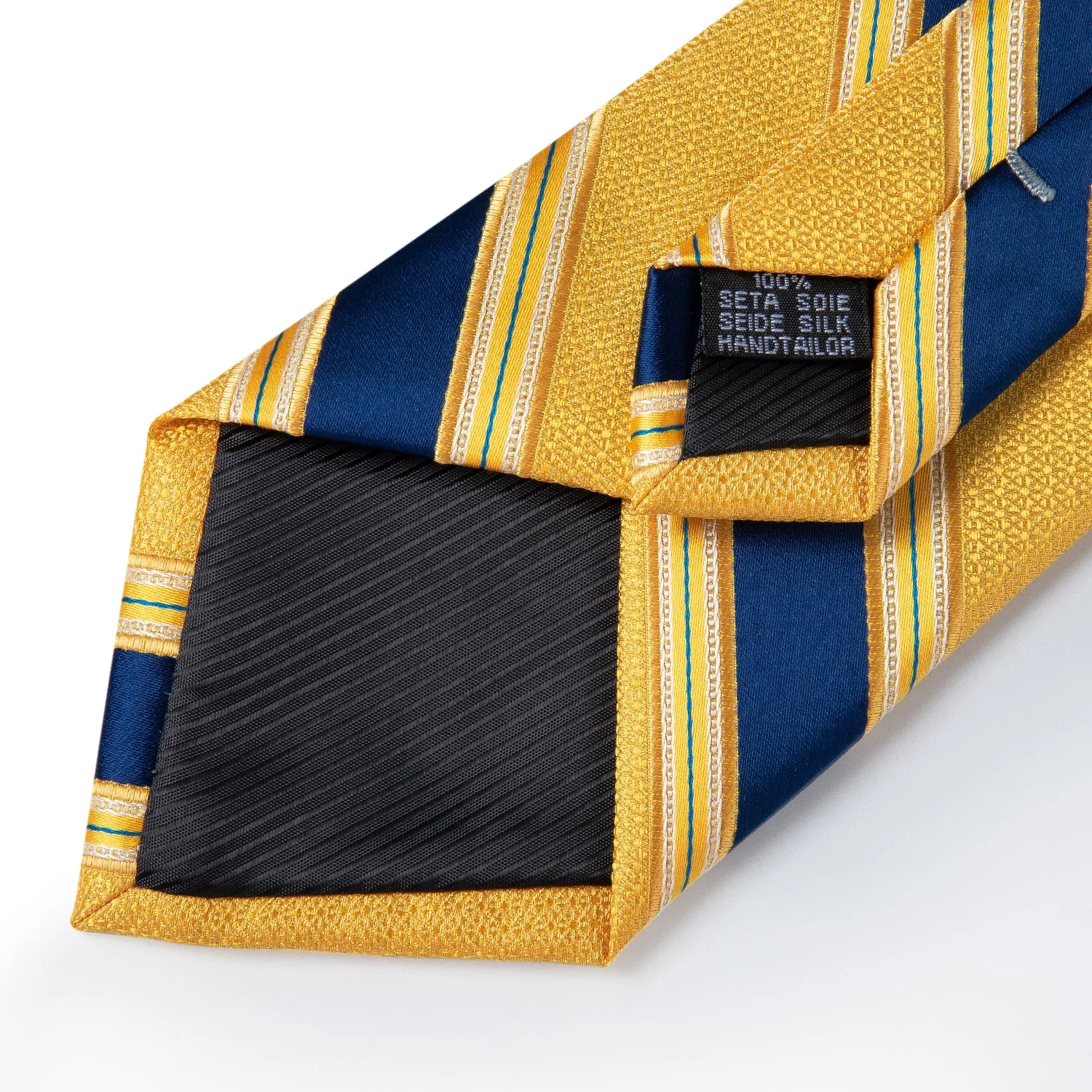 Ties2you Striped Tie Light Yellow Blue Men's Necktie Pocket Square Cufflinks Set sold by Ties2You product image thumbnail 5