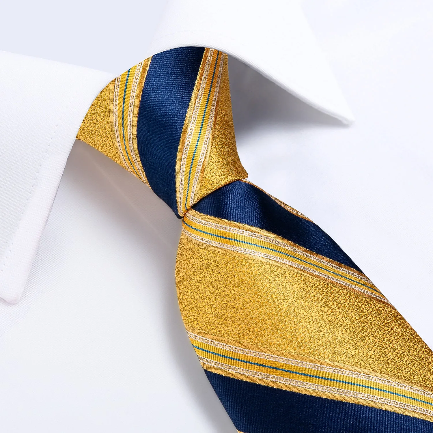 Ties2you Striped Tie Light Yellow Blue Men's Necktie Pocket Square Cufflinks Set sold by Ties2You product image thumbnail 4