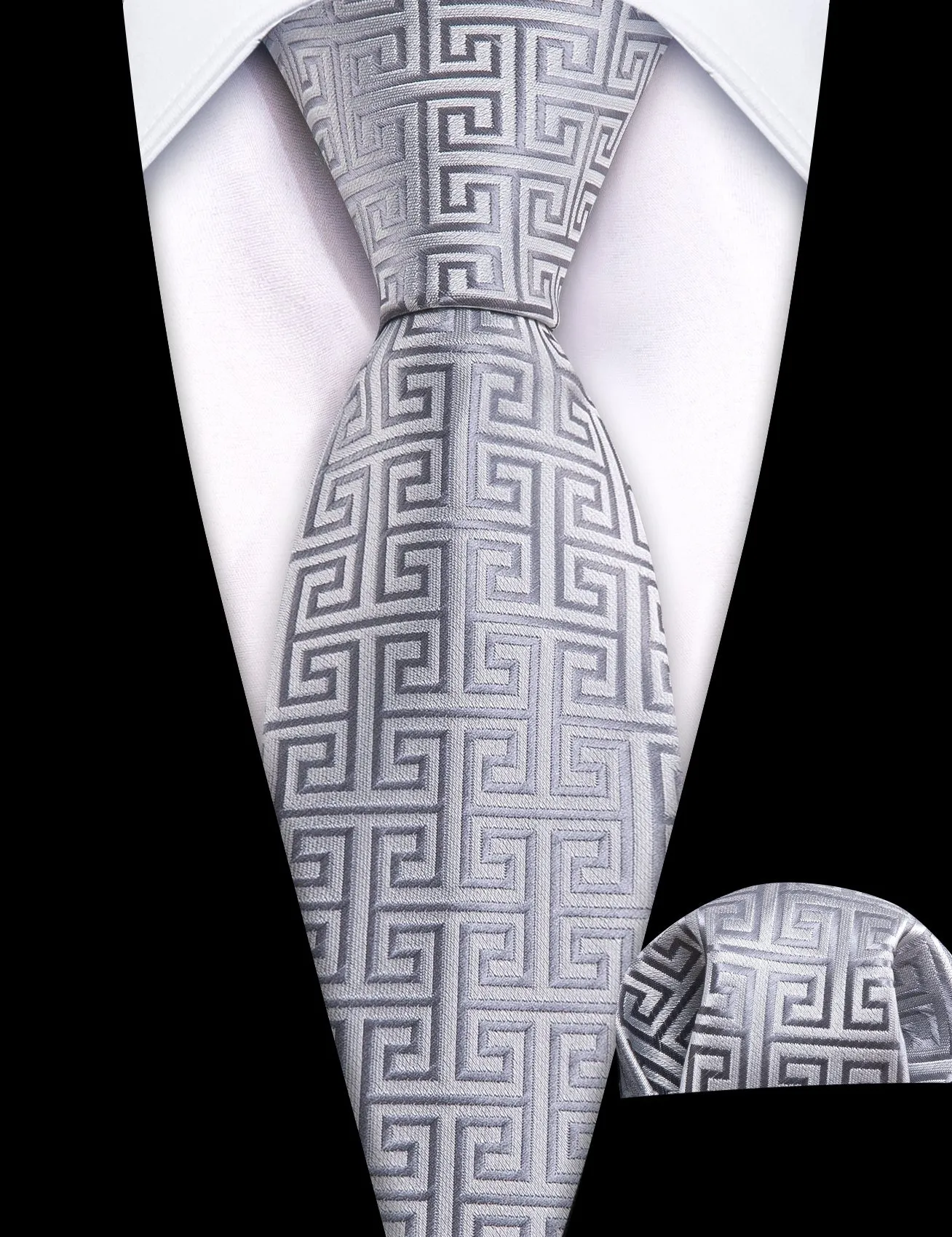 Men's Silver Plaid Tie Handkerchief Cufflinks Set sold by Ties2You product image thumbnail 2