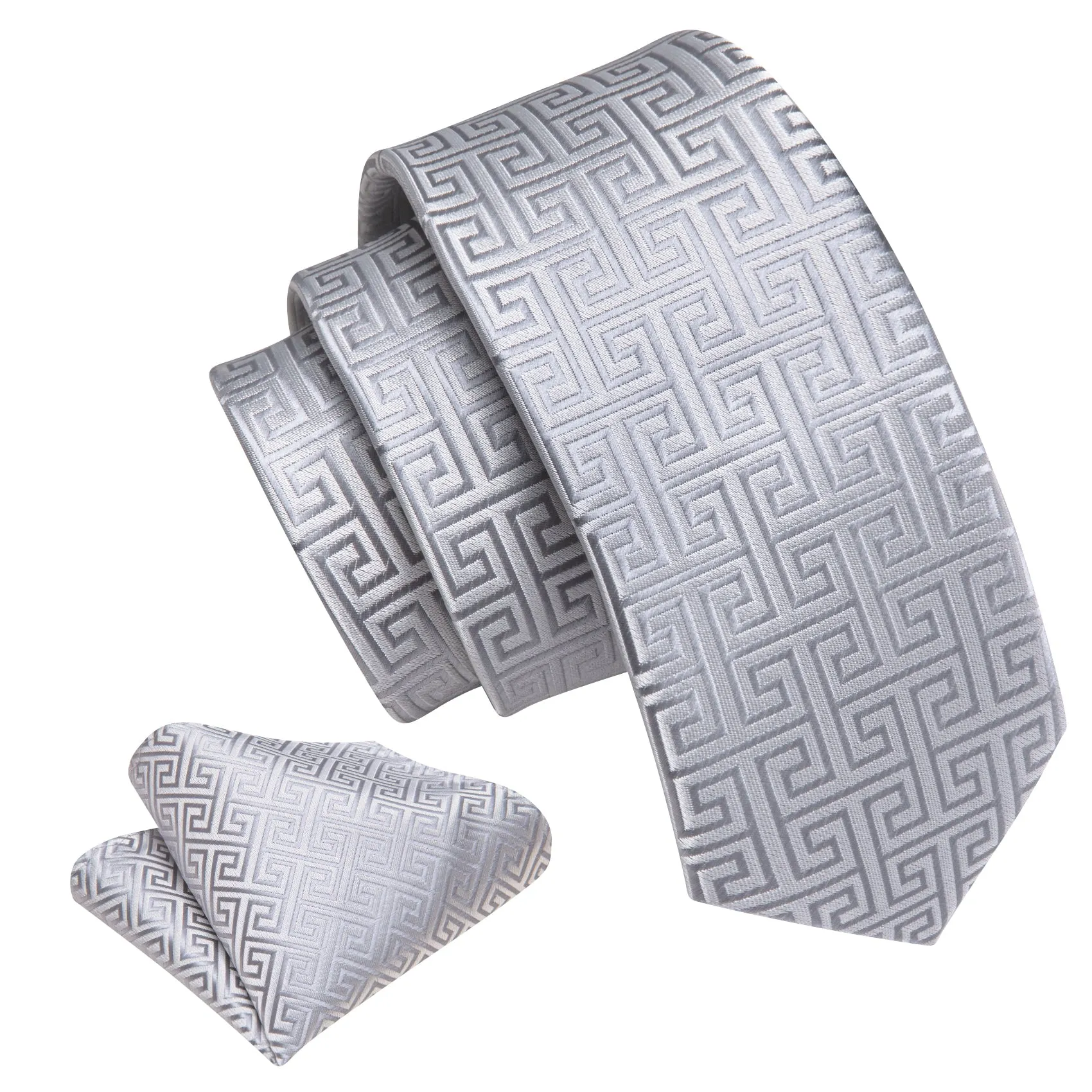 Men's Silver Plaid Tie Handkerchief Cufflinks Set sold by Ties2You product image thumbnail 3