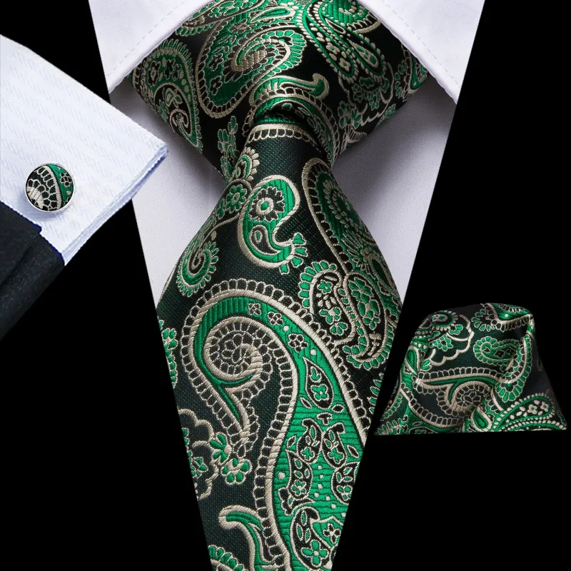 Ties2you Extra Long Necktie 63 Inches Green Paisley Tie Pocket Square Cufflinks Set sold by Ties2You