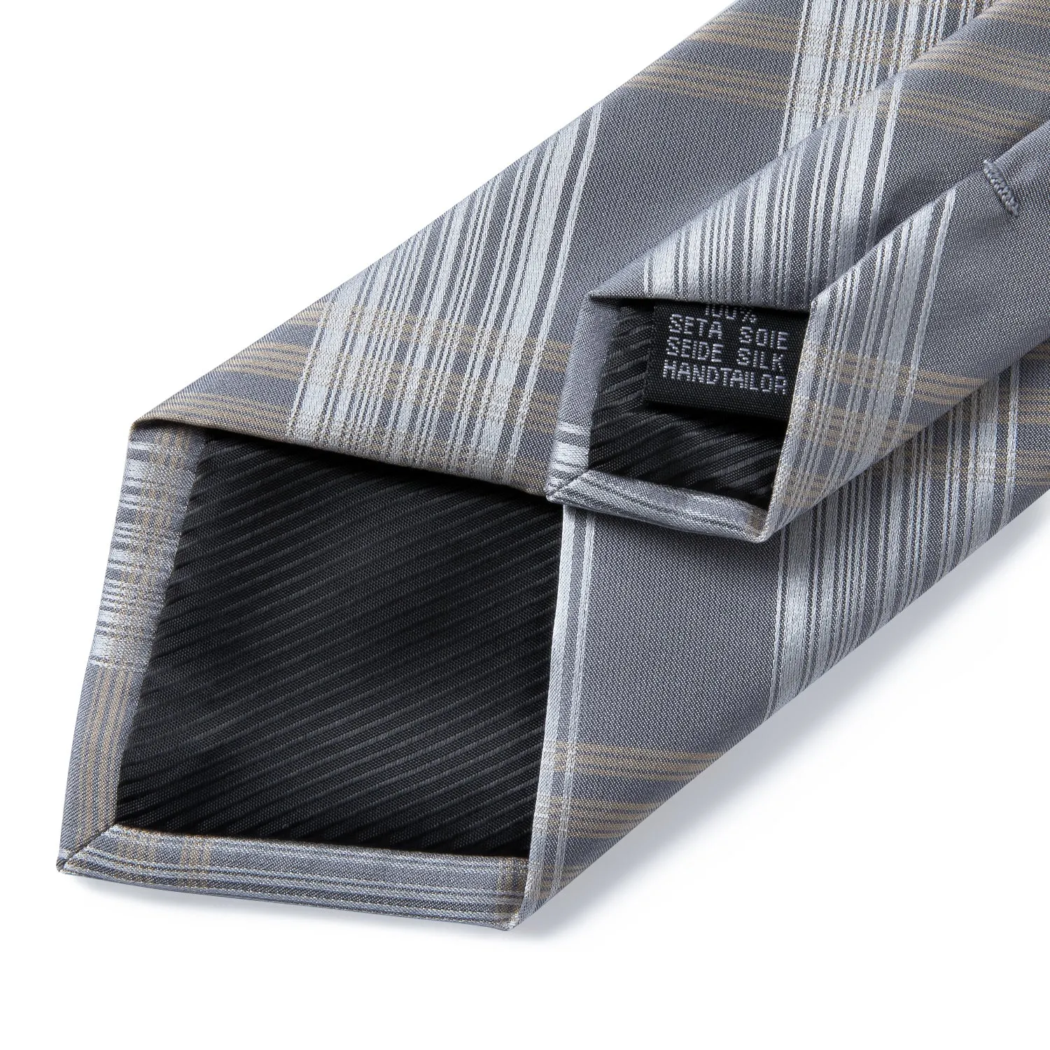 Tender Style Grey Plaid Men's Necktie Pocket Square Cufflinks Set sold by Ties2You product image thumbnail 5