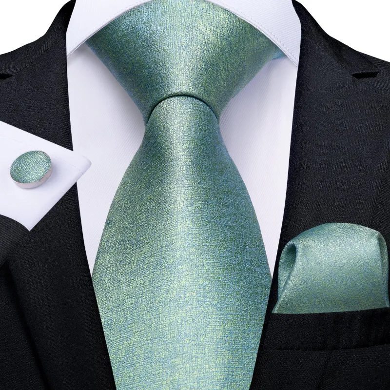Green Blue Silk Shining Solid Men's Necktie Pocket Square Cufflinks Set sold by Ties2You