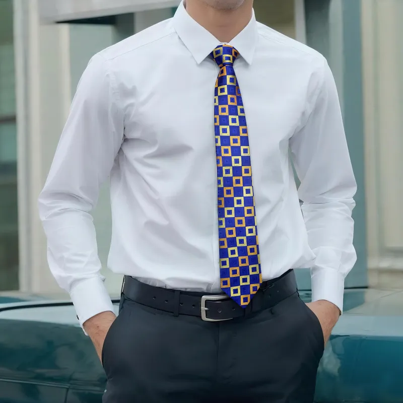 Ties2you Mens Royal Blue Tie Gold Plaid Formal Necktie Handkercheif Cufflinks Set sold by Ties2You