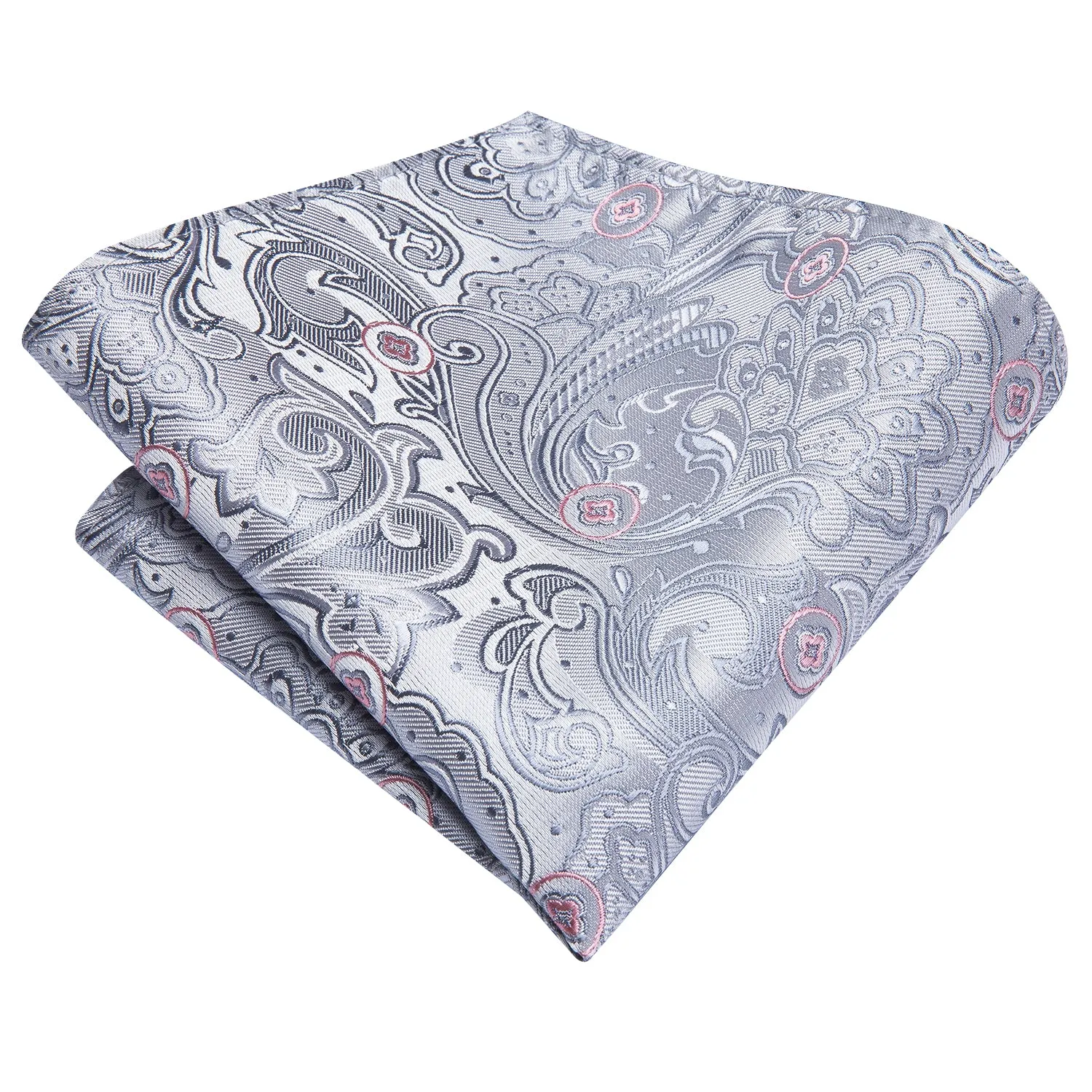 Silver Grey Pink Floral Silk Men's Tie Pocket Square Cufflinks Set sold by Ties2You product image thumbnail 4