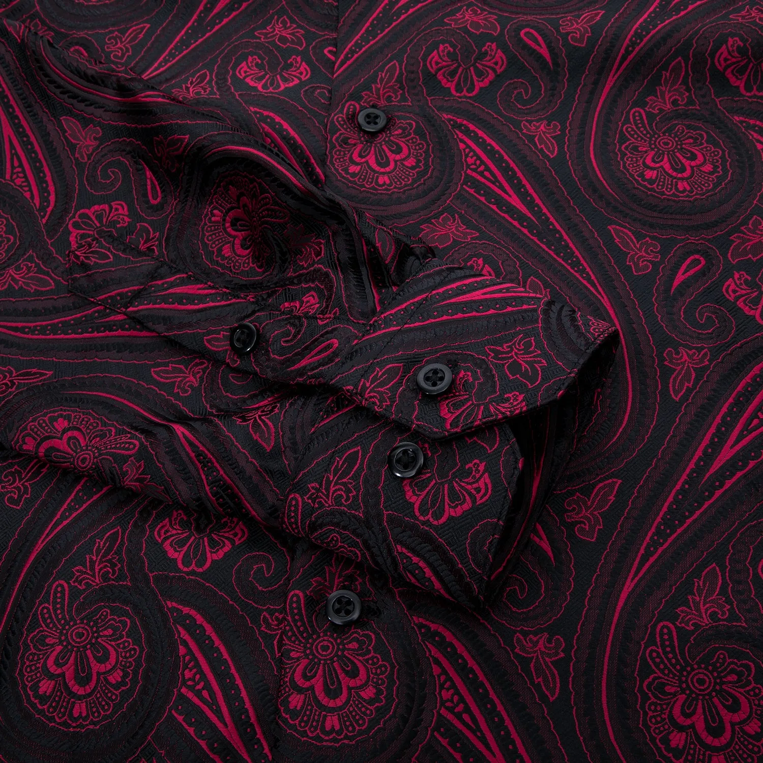 Ties2you Mens Silk Red Dress Shirt Paisley Jacquard Long Sleeve Button Down Shirt sold by Ties2You product image thumbnail 4