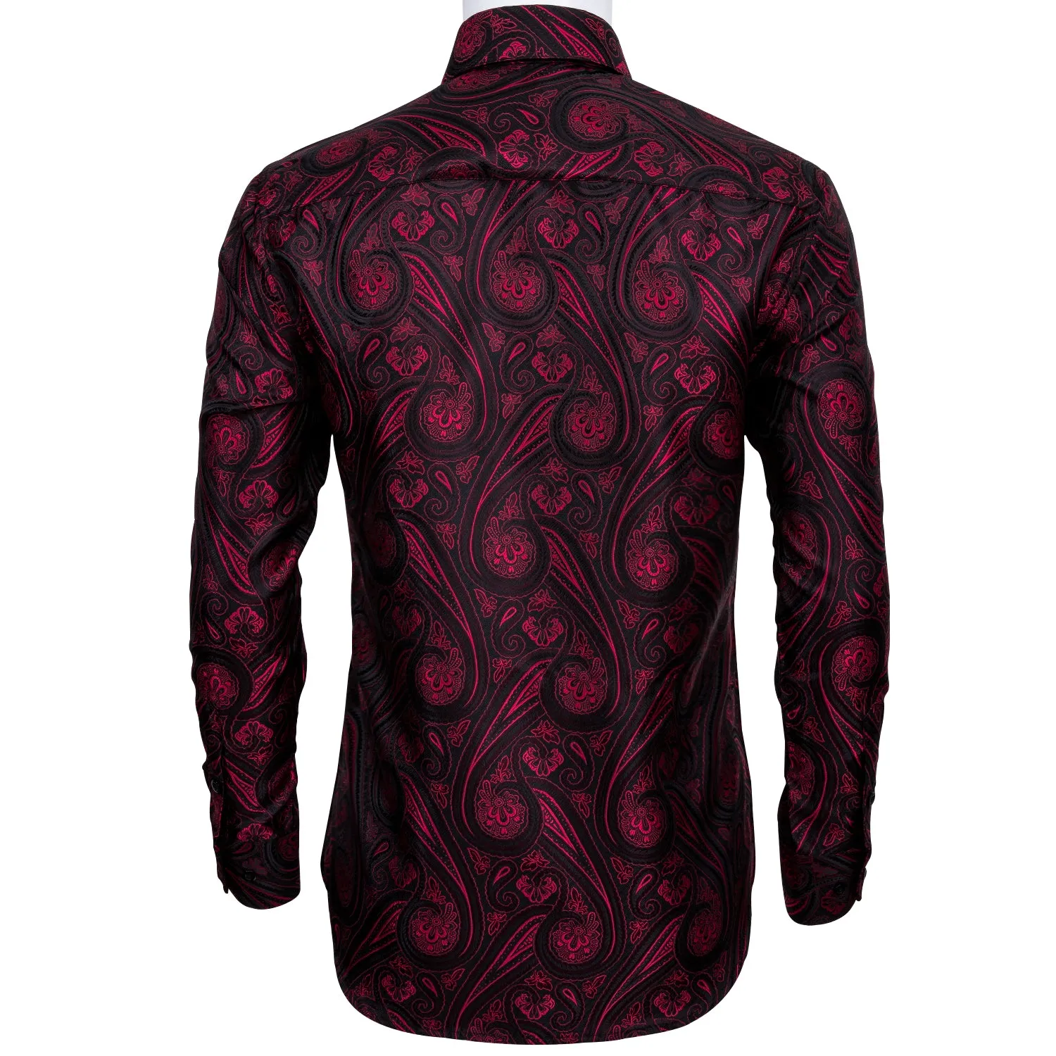 Ties2you Mens Silk Red Dress Shirt Paisley Jacquard Long Sleeve Button Down Shirt sold by Ties2You product image thumbnail 2
