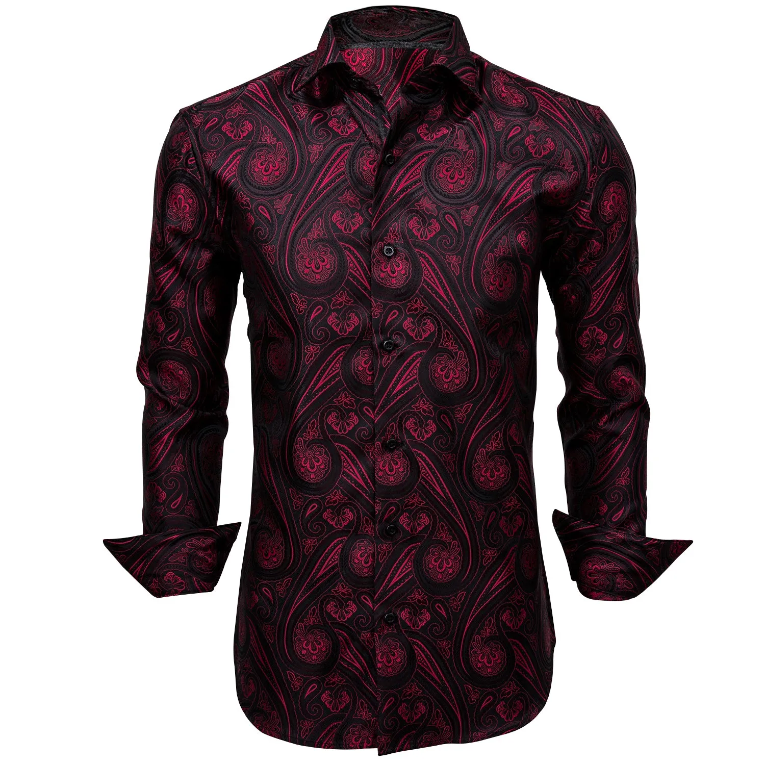 Ties2you Mens Silk Red Dress Shirt Paisley Jacquard Long Sleeve Button Down Shirt sold by Ties2You product image thumbnail 3