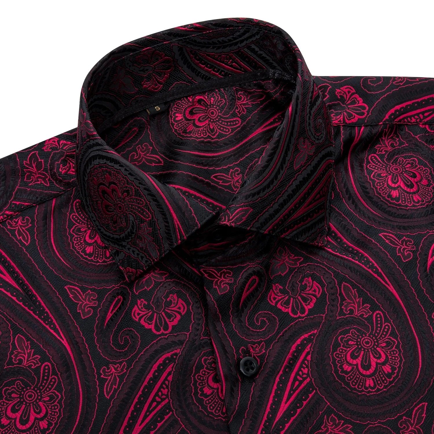 Ties2you Mens Silk Red Dress Shirt Paisley Jacquard Long Sleeve Button Down Shirt sold by Ties2You product image thumbnail 5