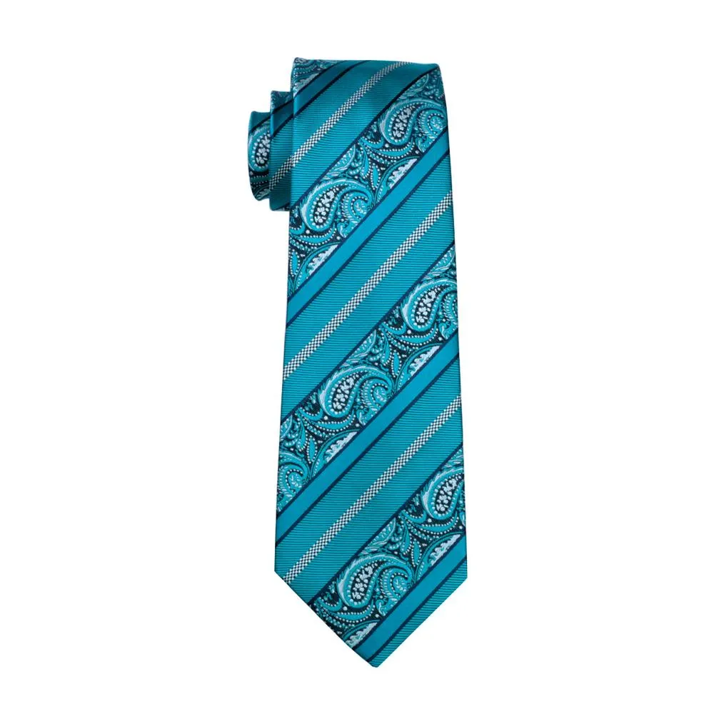 Cyan Paisley Silk 63 Inches Extra Long Men's Tie Pocket Square Cufflinks Set sold by Ties2You product image thumbnail 4