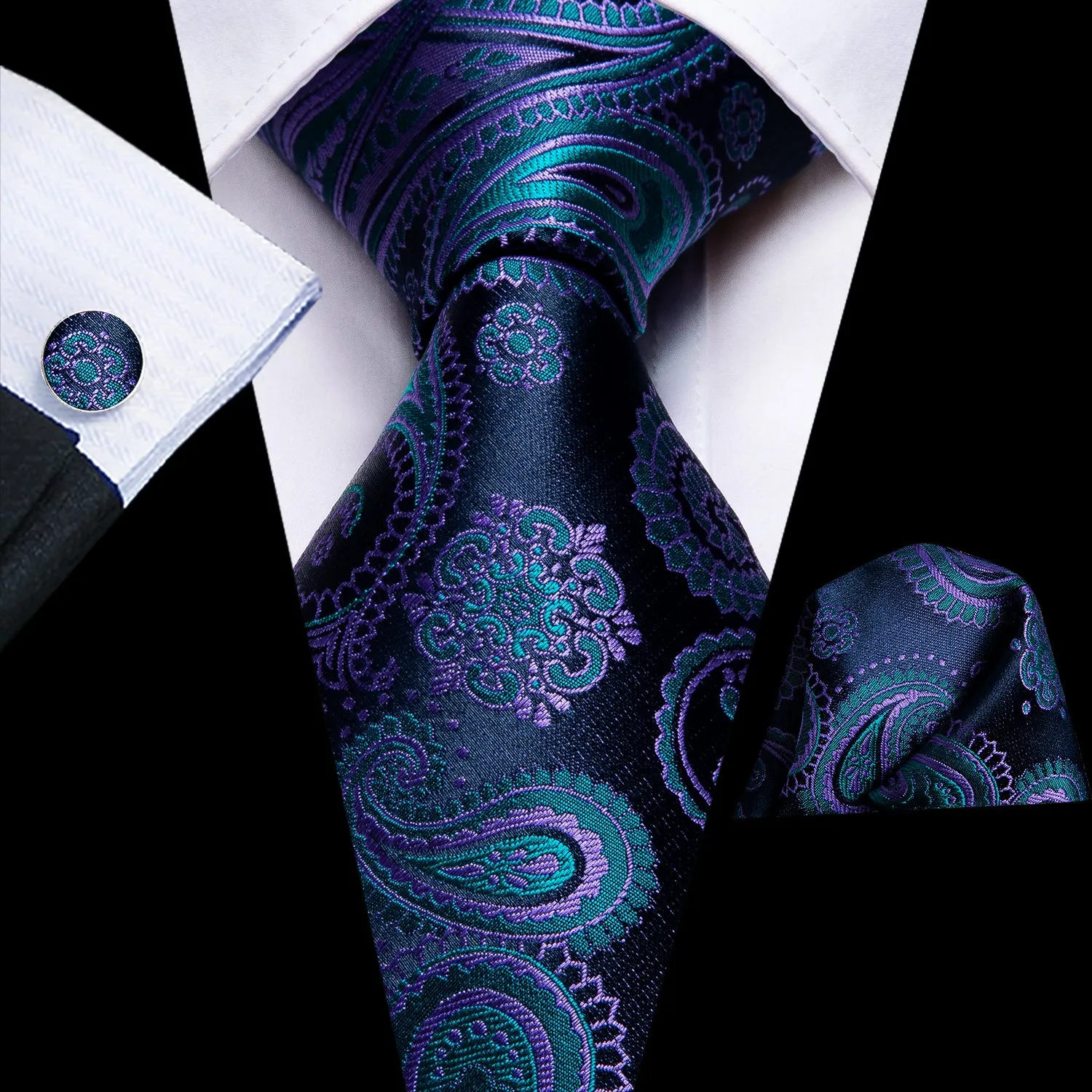 Ties2you Extra Long Tie Blue Purple Paisley Silk 63 Inches Men's Tie Pocket Square Cufflinks Set sold by Ties2You