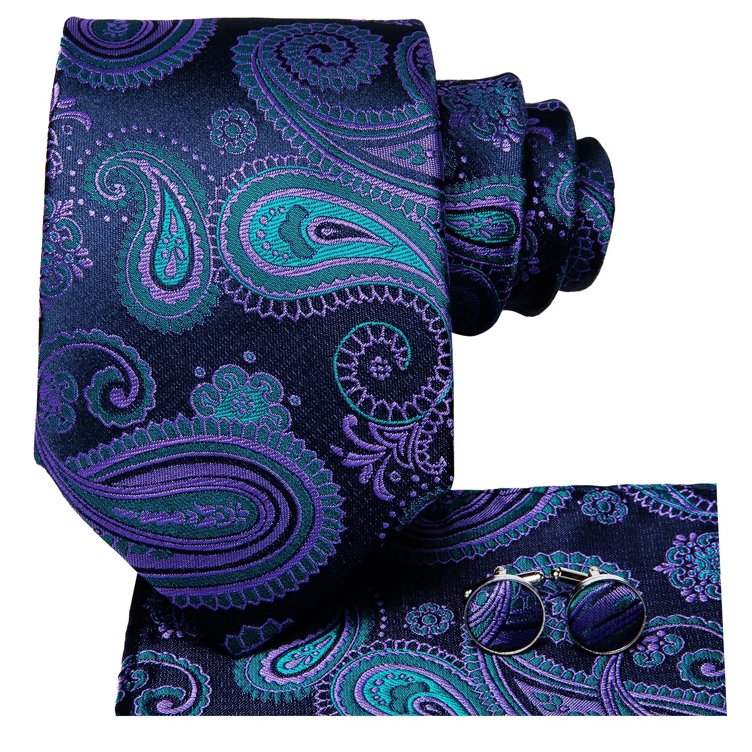 Ties2you Extra Long Tie Blue Purple Paisley Silk 63 Inches Men's Tie Pocket Square Cufflinks Set sold by Ties2You product image thumbnail 2