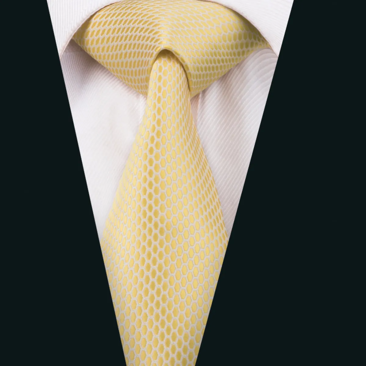 Yellow-White Plaid Silk Fabric 63 Inches Extra Long Men't Tie Hanky Cufflinks Set sold by Ties2You product image thumbnail 2