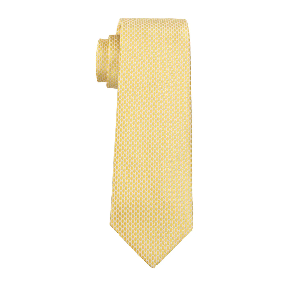 Yellow-White Plaid Silk Fabric 63 Inches Extra Long Men't Tie Hanky Cufflinks Set sold by Ties2You product image thumbnail 5