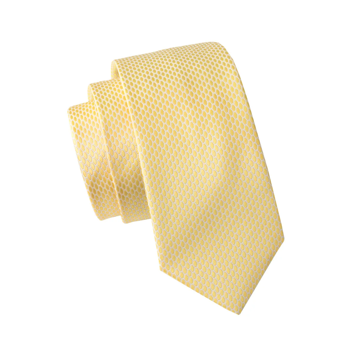 Yellow-White Plaid Silk Fabric 63 Inches Extra Long Men't Tie Hanky Cufflinks Set sold by Ties2You product image thumbnail 4