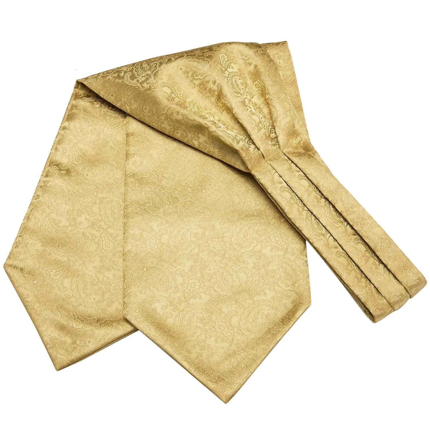 Pure Golden Paisley Silk Ascot Cravat Pocket Square Cufflinks Set sold by Ties2You product image thumbnail 4