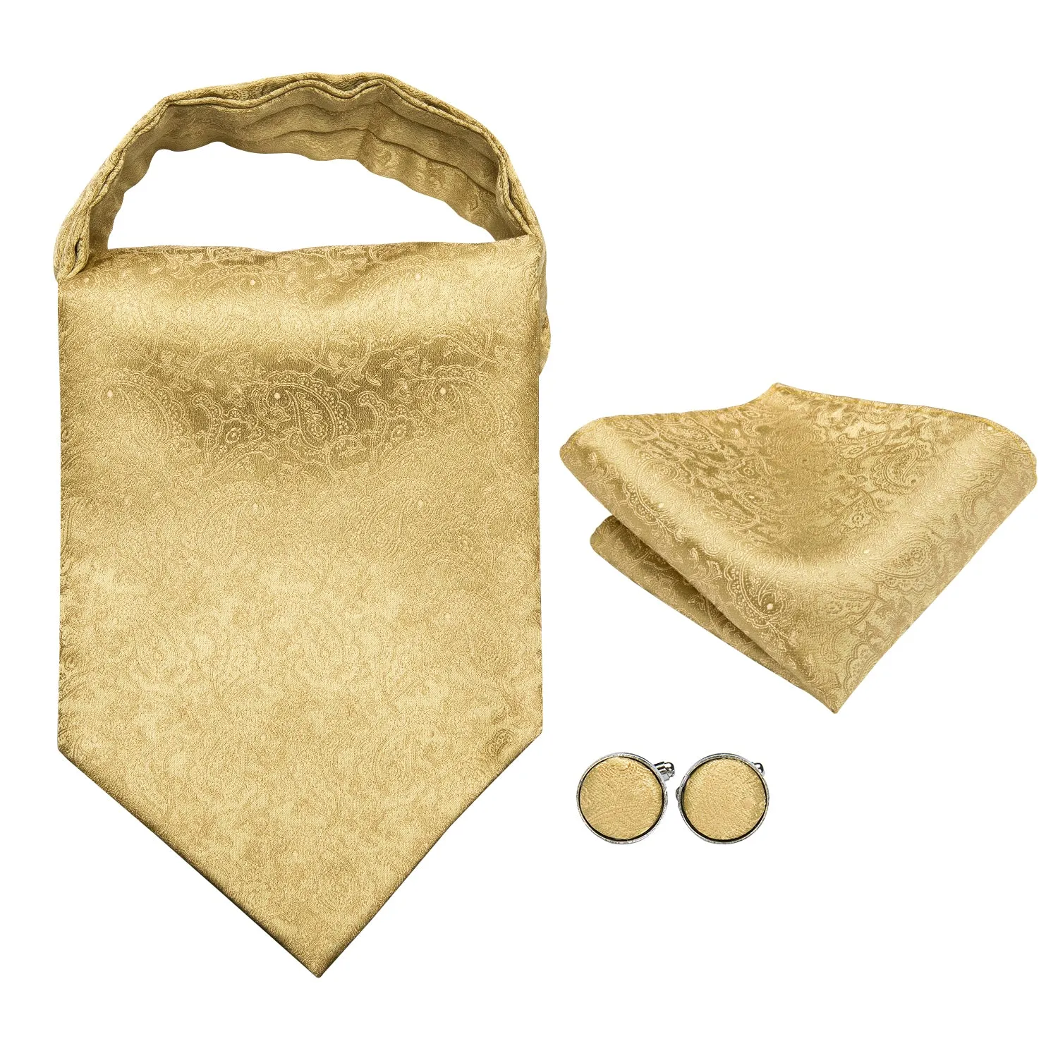 Pure Golden Paisley Silk Ascot Cravat Pocket Square Cufflinks Set sold by Ties2You product image thumbnail 2