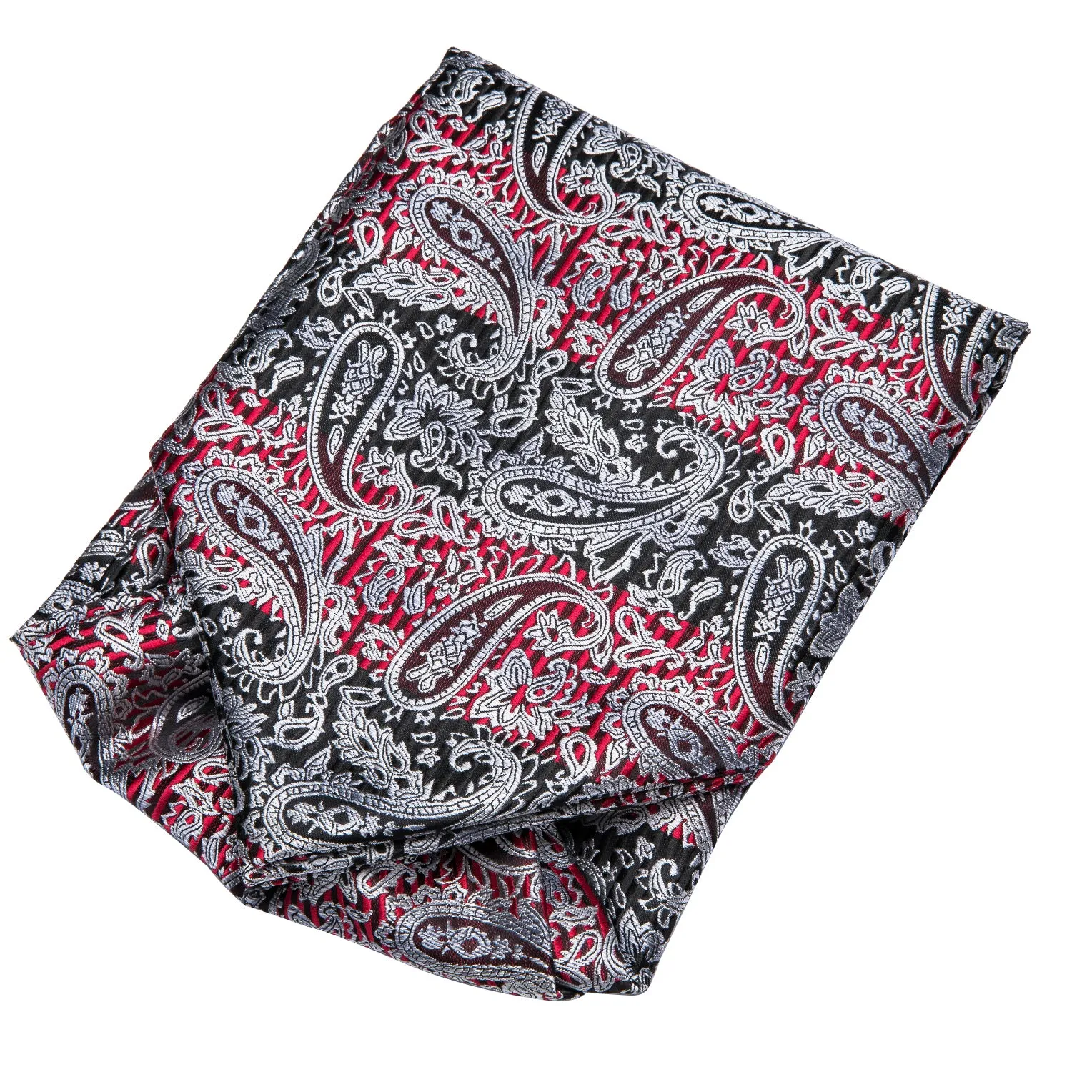 Silver Grey Black Paisley Silk Ascot Cravat Pocket Square Cufflinks Set sold by Ties2You product image thumbnail 3