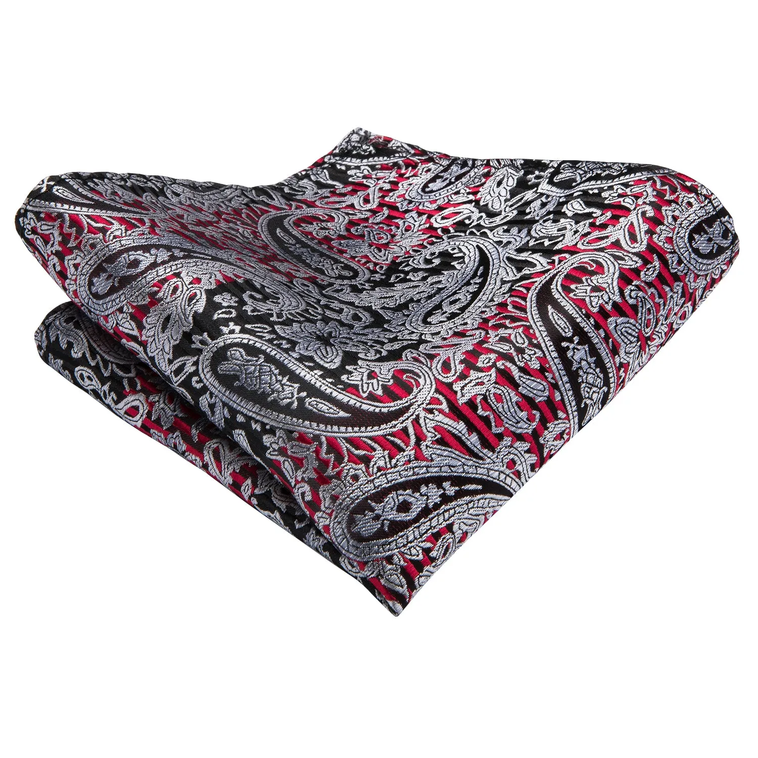 Silver Grey Black Paisley Silk Ascot Cravat Pocket Square Cufflinks Set sold by Ties2You product image thumbnail 5