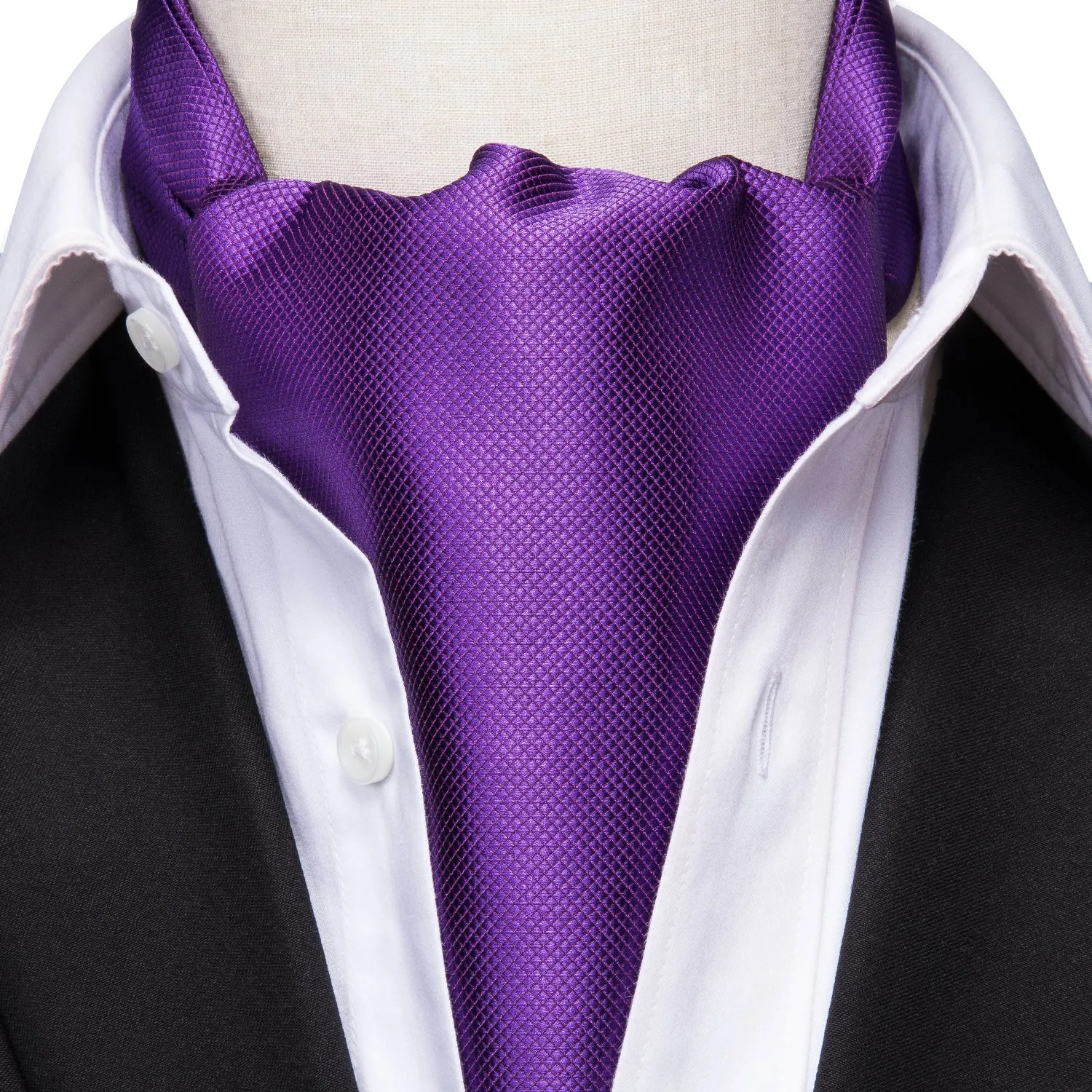 Purple Solid Silk Ascot Cravat Pocket Square Cufflinks Set sold by Ties 2 You