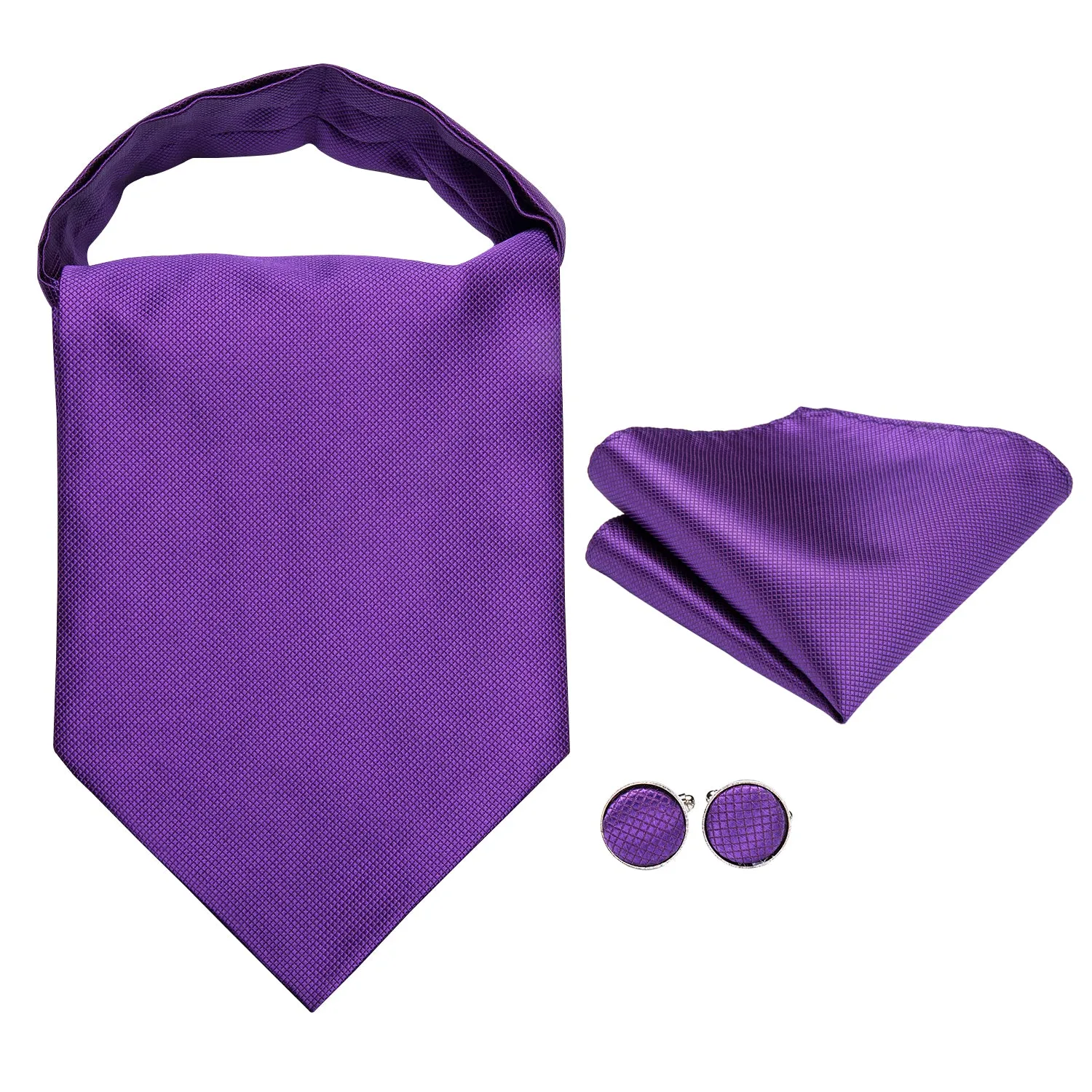 Purple Solid Silk Ascot Cravat Pocket Square Cufflinks Set sold by Ties 2 You product image thumbnail 2