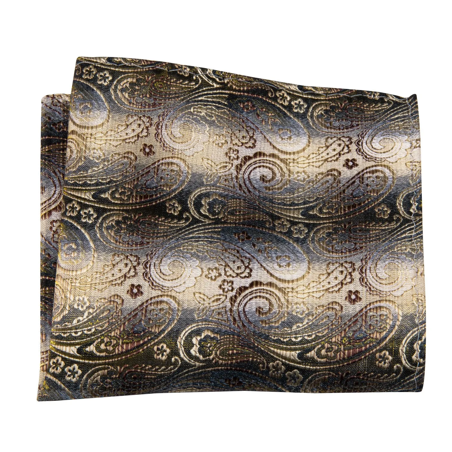 Golden Grey Paisley Pre-tied Bow Tie Hanky Cufflinks Set sold by Ties2You product image thumbnail 4