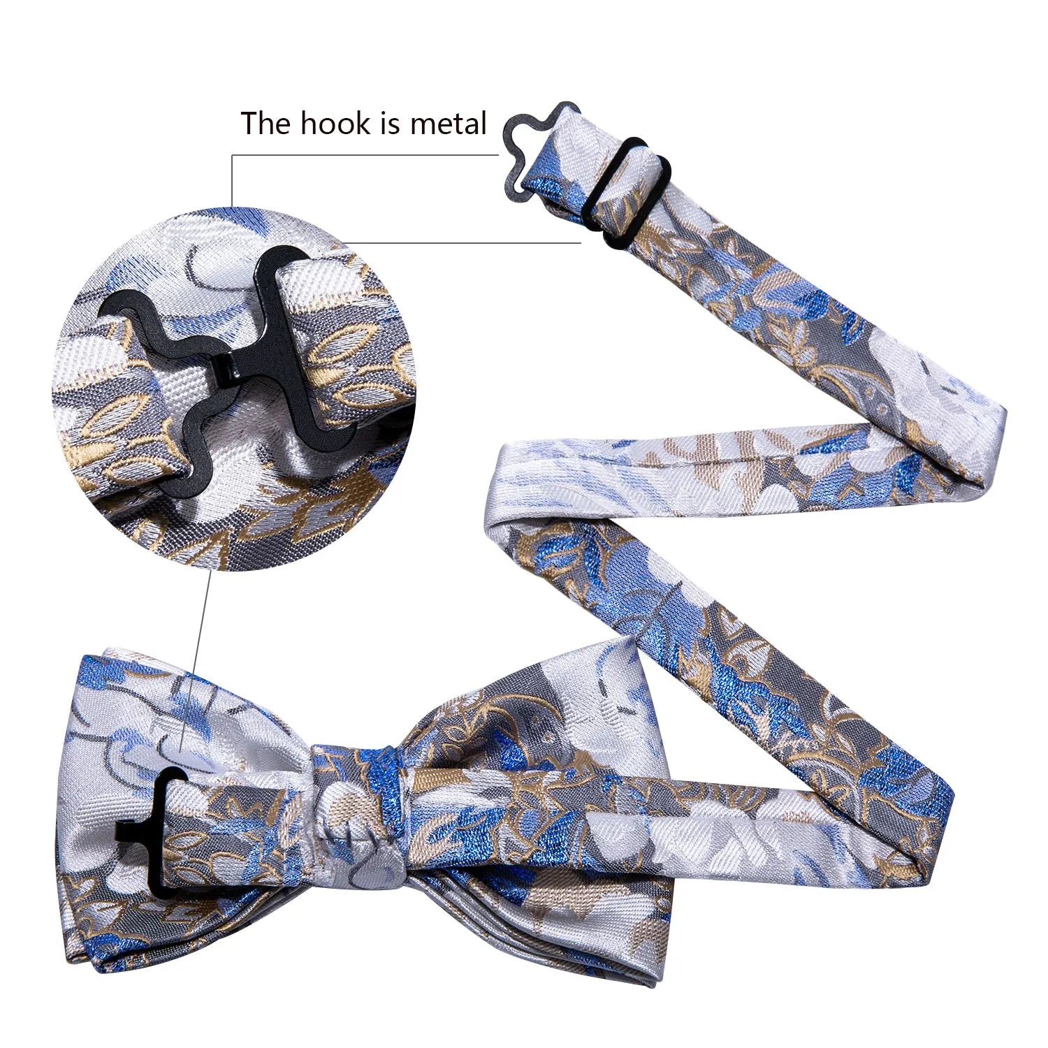 Blue White Champagne Floral Pre-tied Bow Tie Hanky Cufflinks Set sold by Ties2You product image thumbnail 4