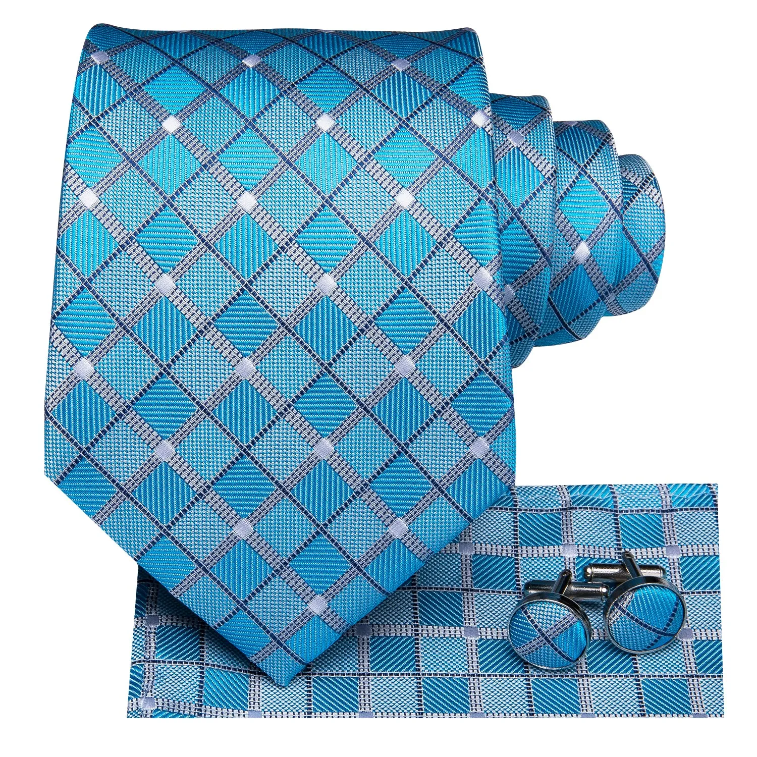Blue Plaid Mens's Tie Pocket Square Cufflinks Set sold by Ties2You product image thumbnail 2