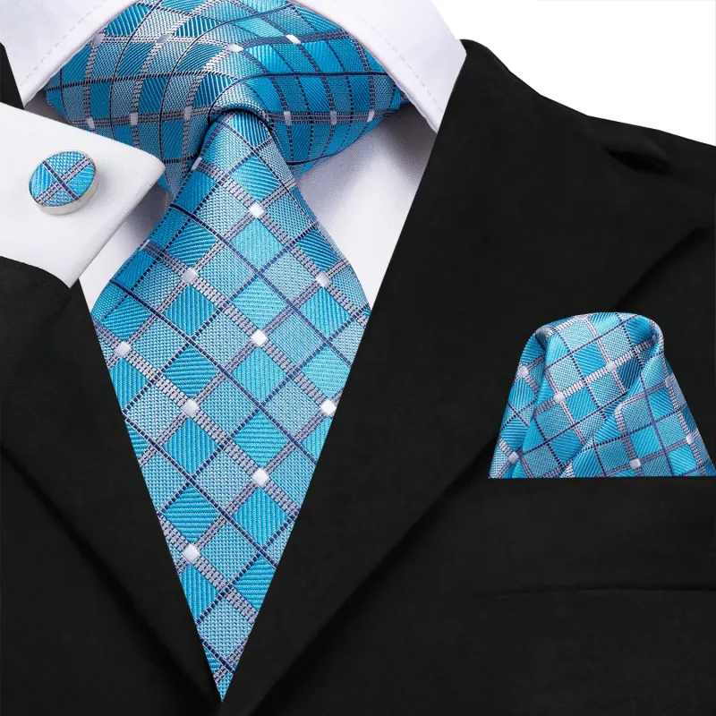 Blue Plaid Mens's Tie Pocket Square Cufflinks Set sold by Ties2You