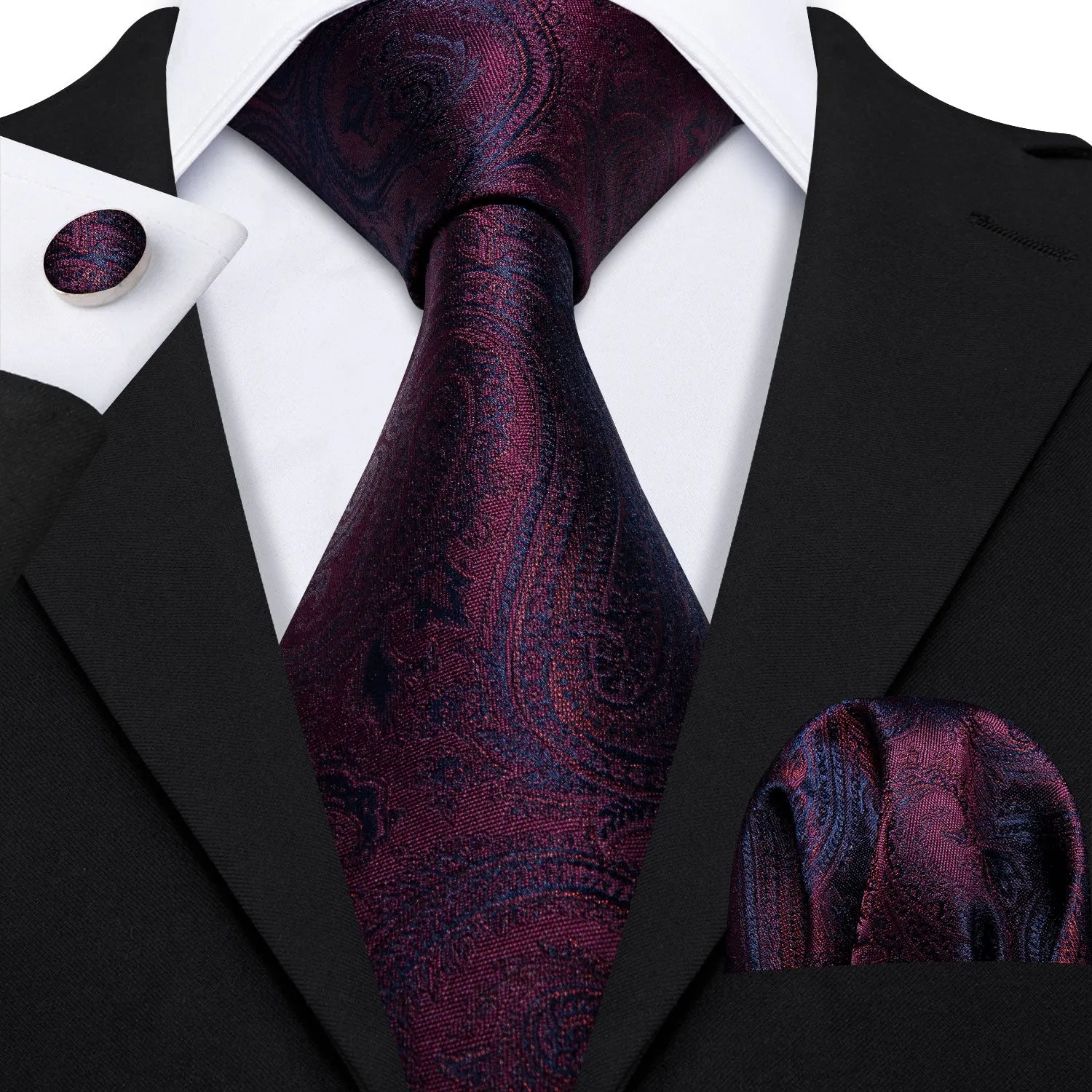 Ties2you Wedding Necktie Plum Purple Red Paisley Men's Silk Tie Hanky Cufflinks Set sold by Ties2You