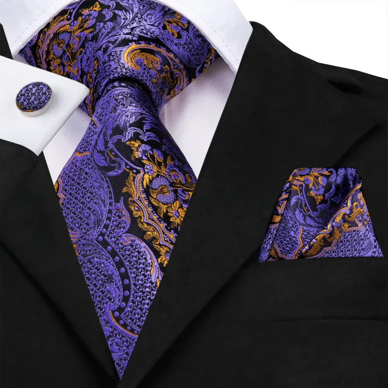 Black Purple Paisley Men's Necktie Pocket Square Cufflinks Set sold by Ties2You