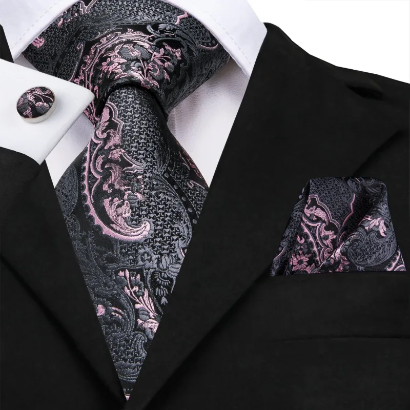 Ties2you Silk Tie Pink Paisley And Gray Tie Men's Necktie Pocket Square Cufflinks Set For Business sold by Ties2You