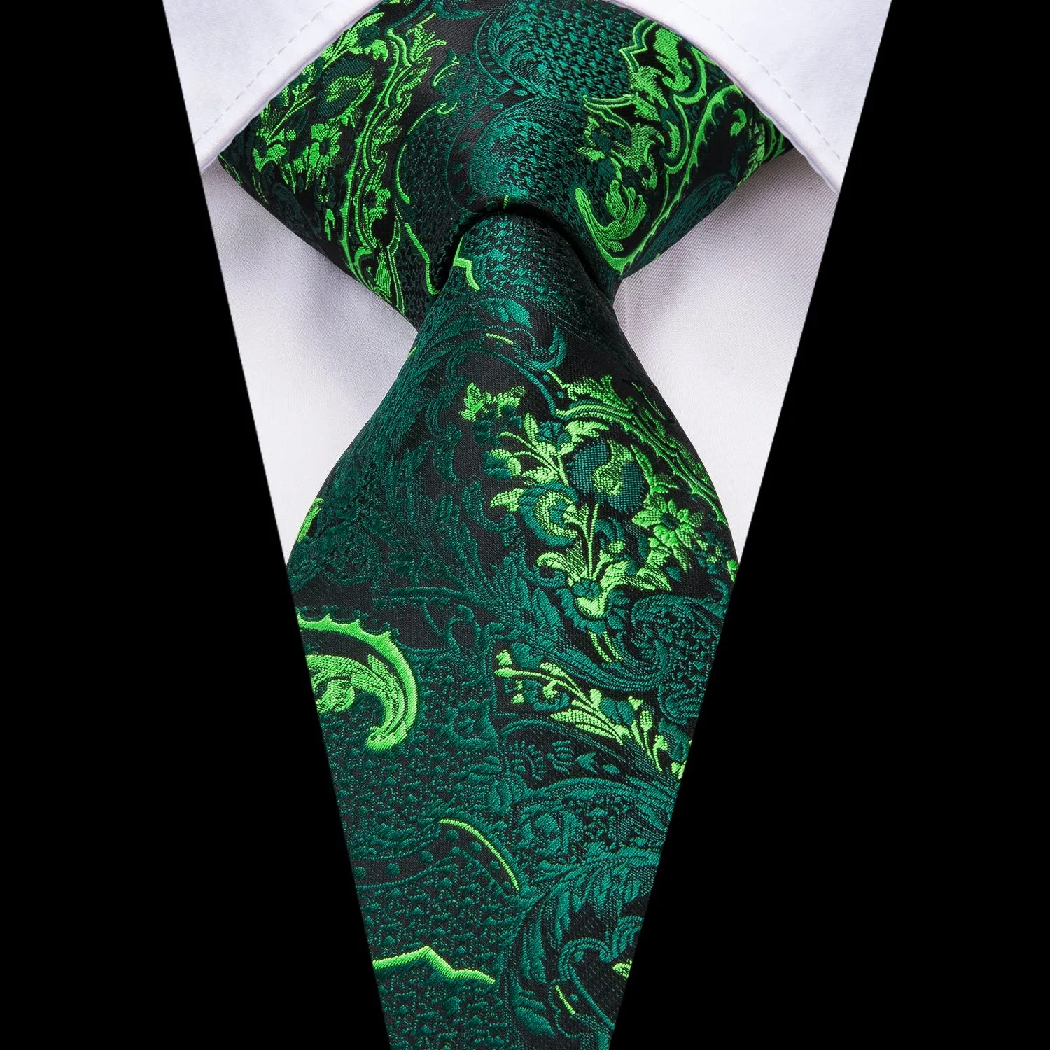 Green Paisley Men's Necktie Pocket Square Cufflinks Set sold by Ties2You product image thumbnail 2