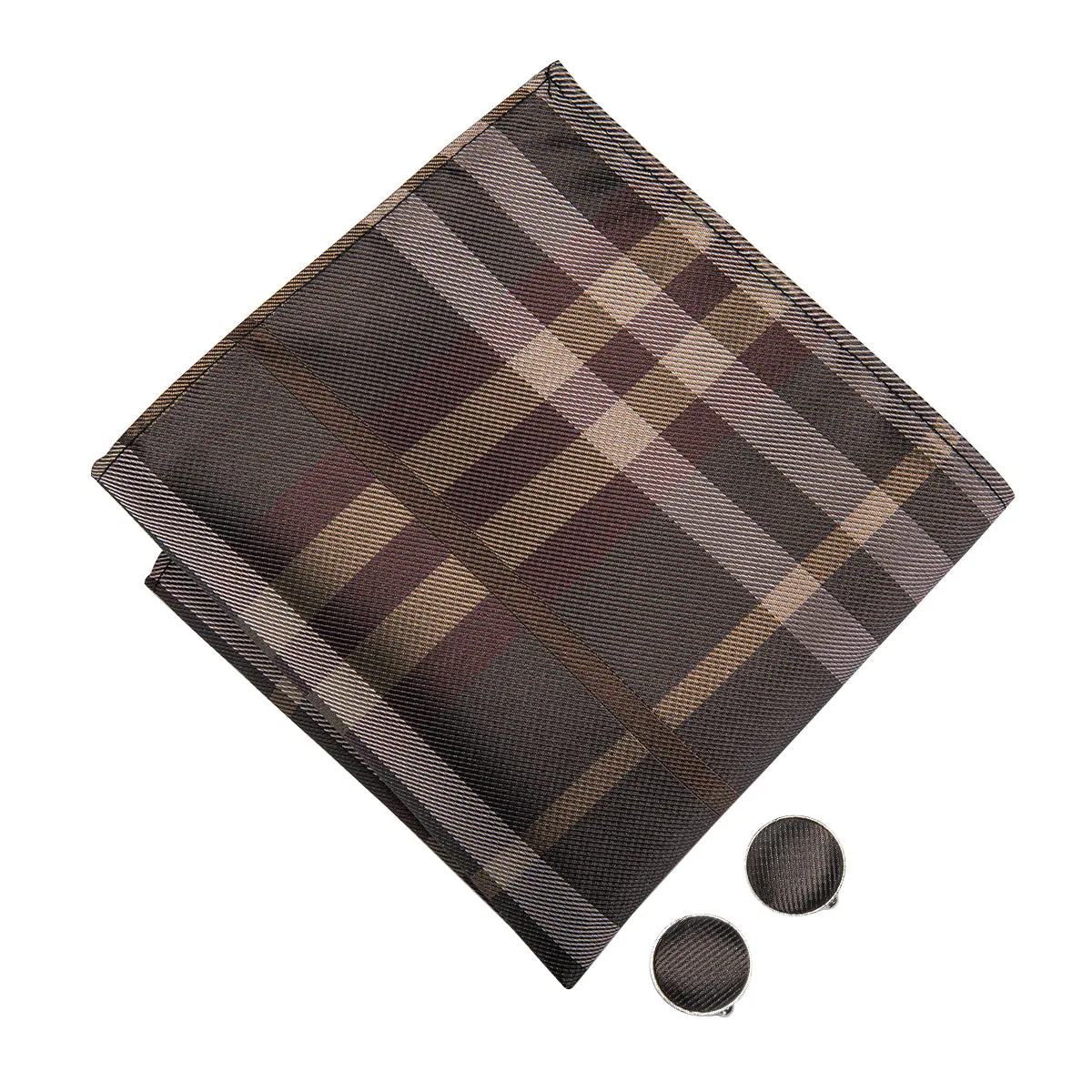 Brown Plaid Pre-tied Bow Tie Hanky Cufflinks Set sold by Ties2You product image thumbnail 3