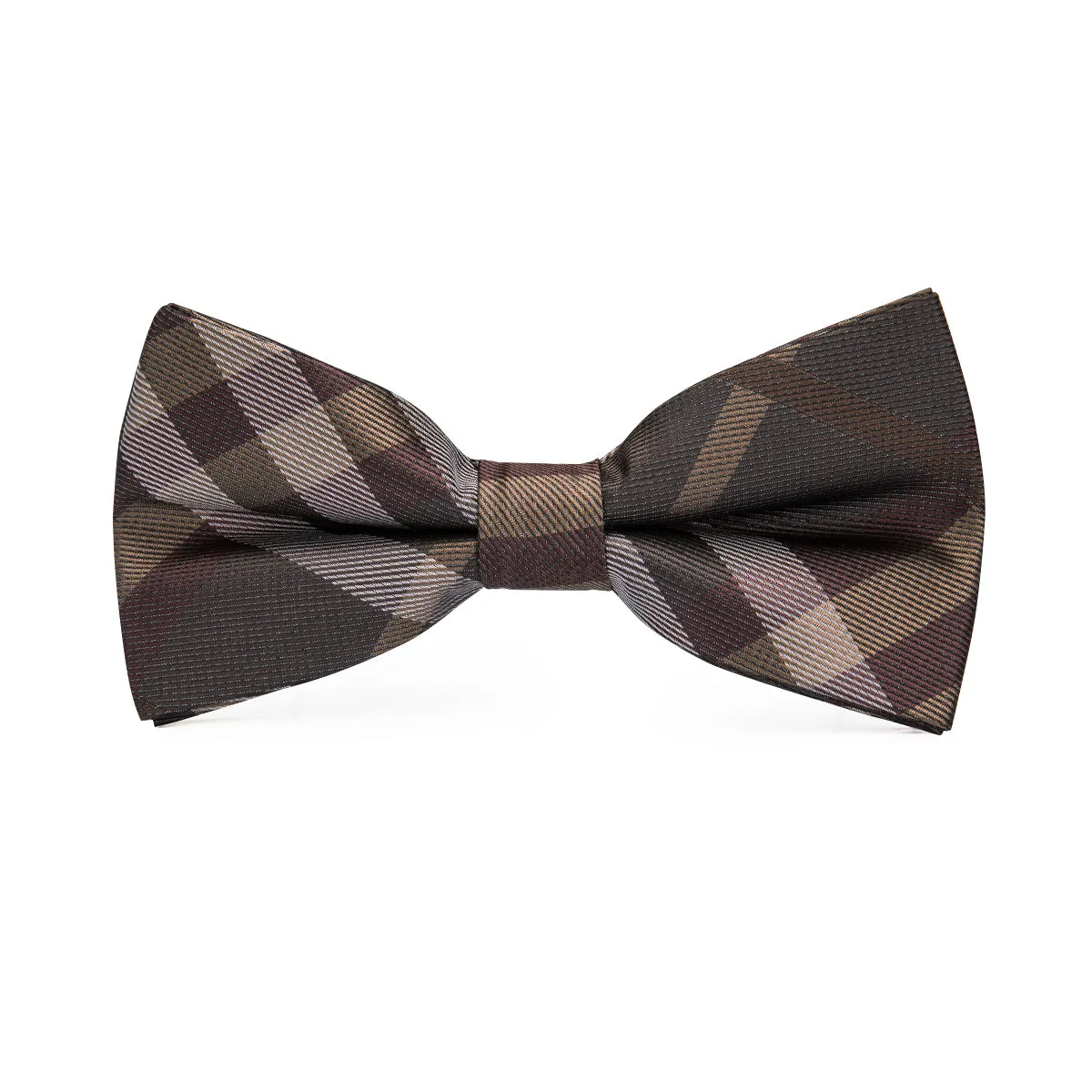 Brown Plaid Pre-tied Bow Tie Hanky Cufflinks Set sold by Ties2You product image thumbnail 4