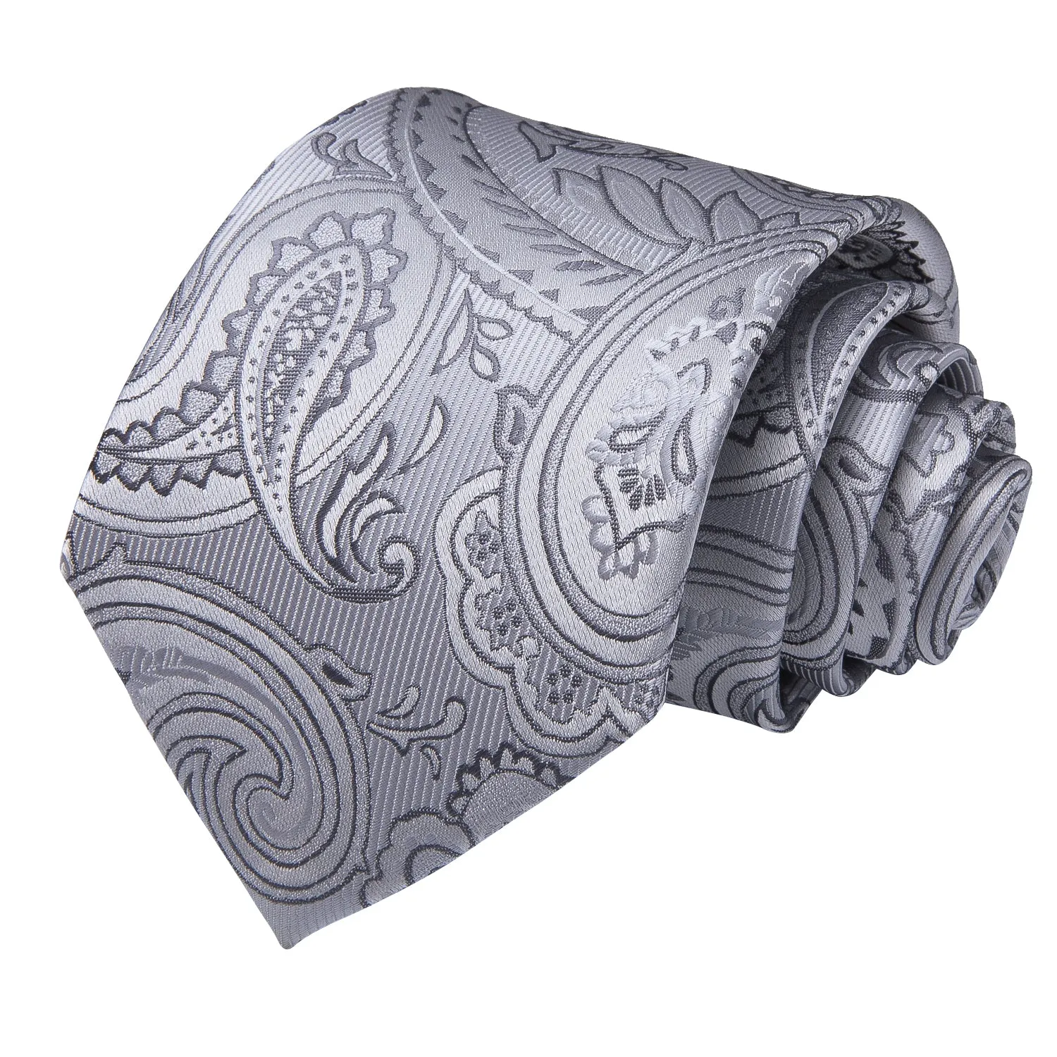 Silver Grey Paisley Men's Necktie Pocket Square Cufflinks Set 8cm sold by Ties2You product image thumbnail 3