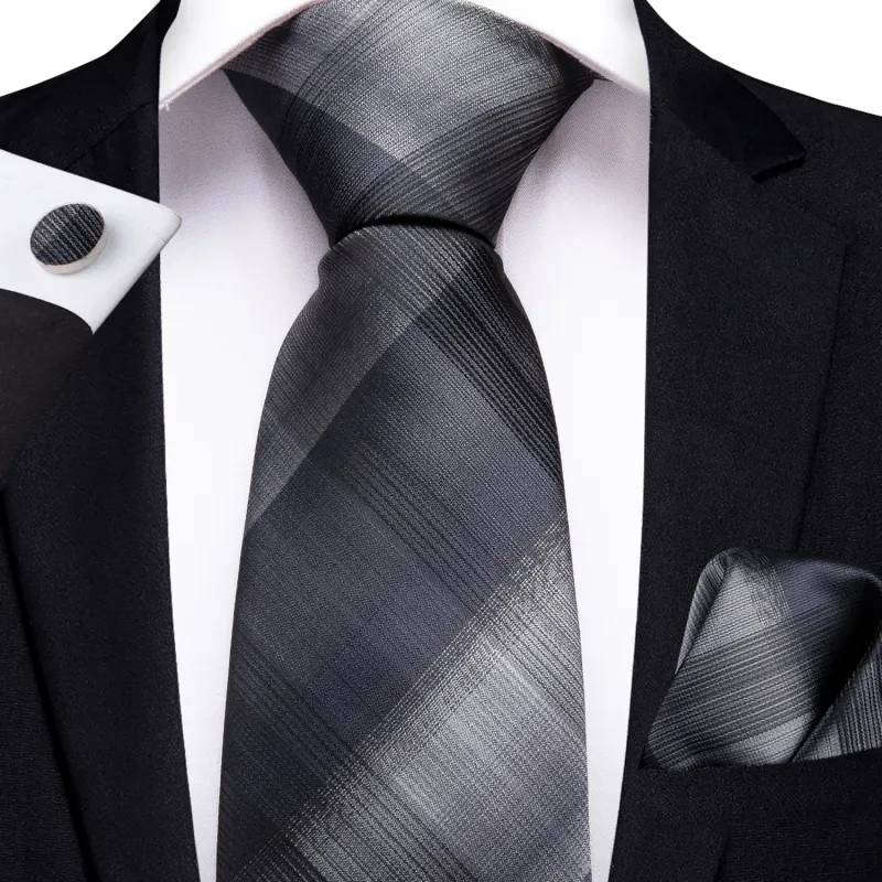 Dark Blue Grey Plaid Men's Necktie Pocket Square Cufflinks Set 8cm sold by Ties2You