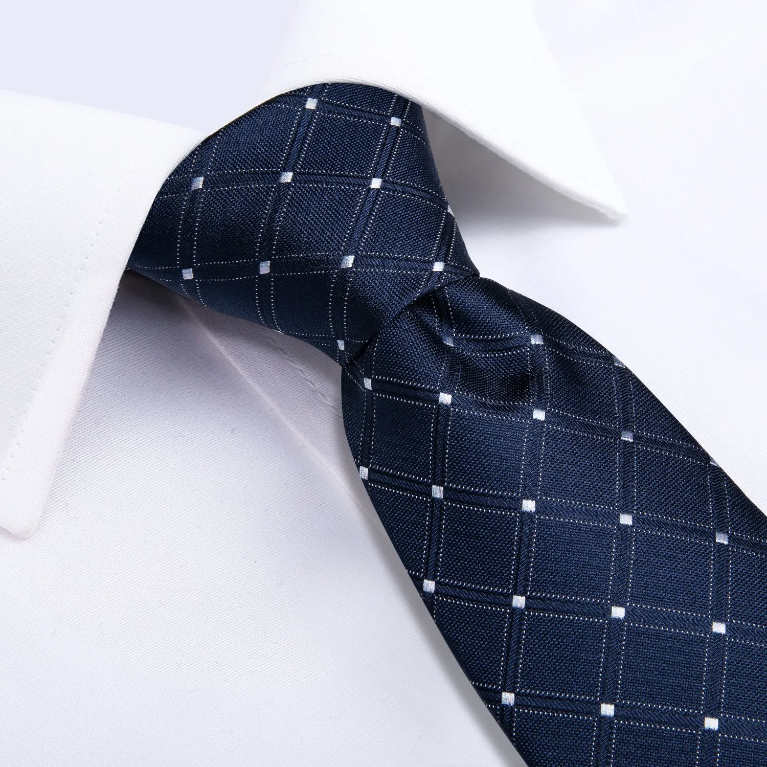 Navy Blue Plaid Men's Necktie Pocket Square Cufflinks Set 8cm sold by Ties2You product image thumbnail 5