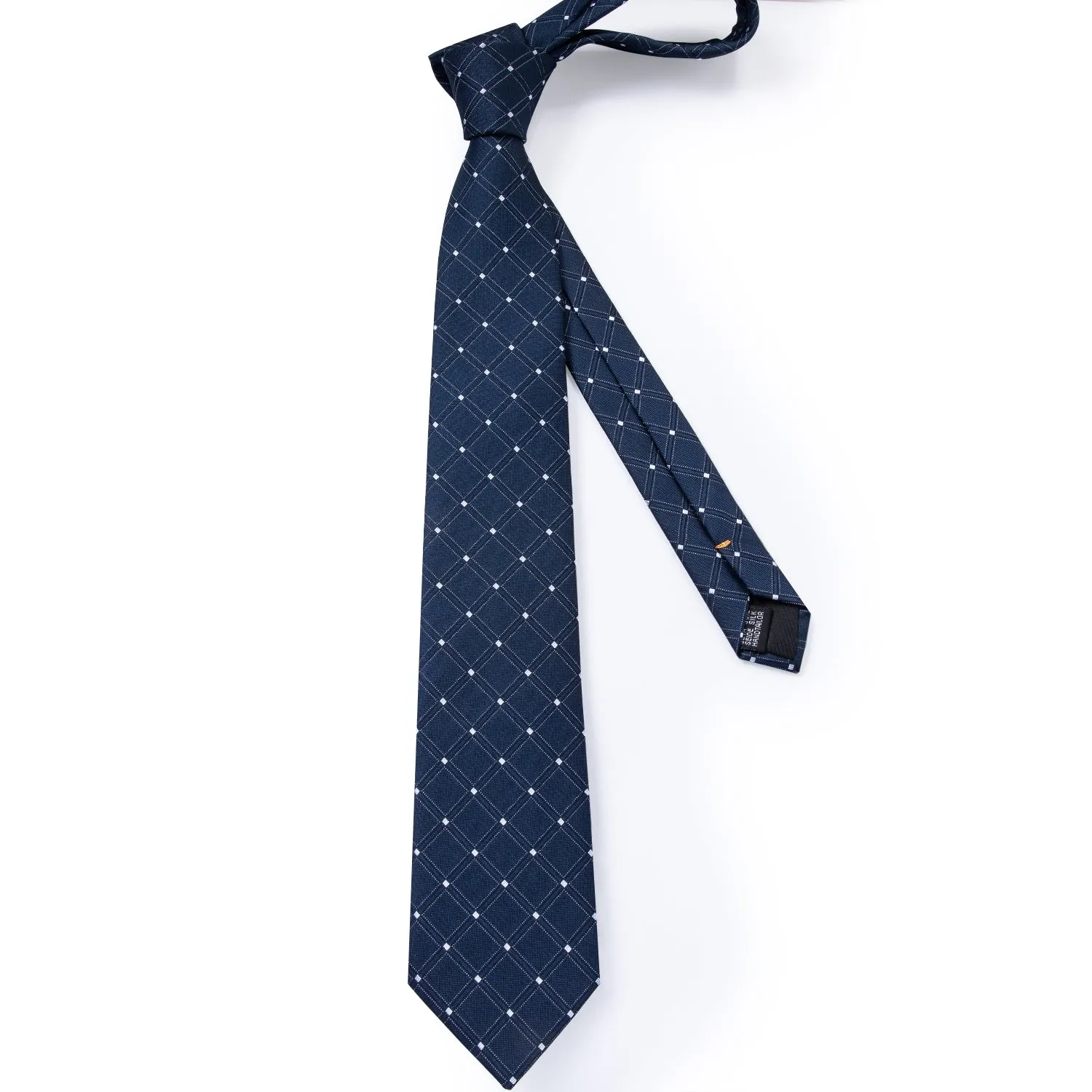 Navy Blue Plaid Men's Necktie Pocket Square Cufflinks Set 8cm sold by Ties2You product image thumbnail 4